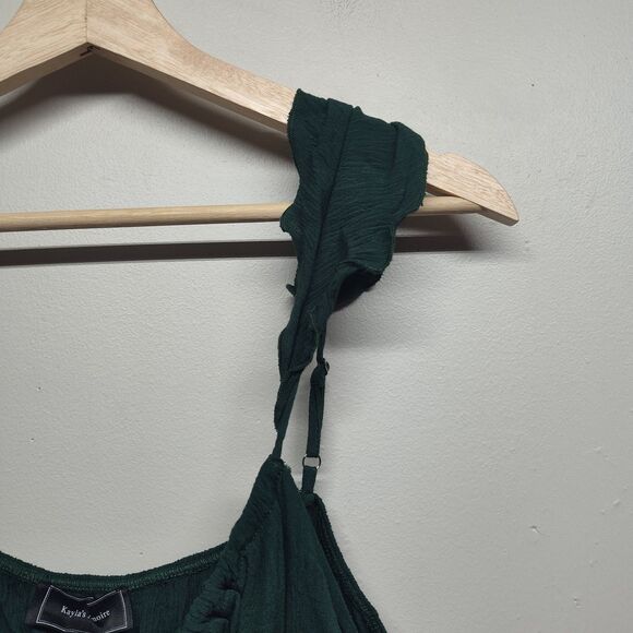 Kayla's Armoire Cropped Cami Top Women SizeL Green Ruffle Beachy Summer Festival - Picture 2 of 6
